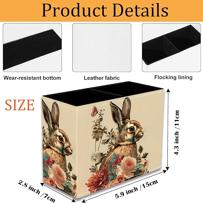 Pen Holder for Desk, PU Leather Multifunctional Desktop Storage Box and Anti-Slip Mouse Pad Set, Makeup Brush Holder Pen Organizer for Office and Home - Rabbit