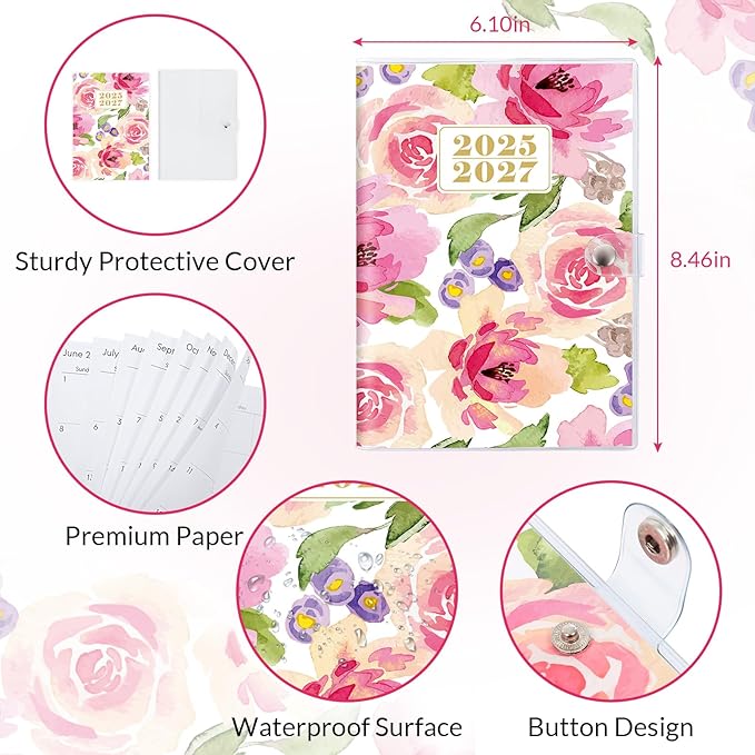 Monthly Planner 2025-2027, Monthly Calendar 2026 Planner (July 2025 Until December 2027), 5.9'' x 8.4'', A5 Planner with PVC Cover, Perfect for Office, School Organizing Planning - Pink