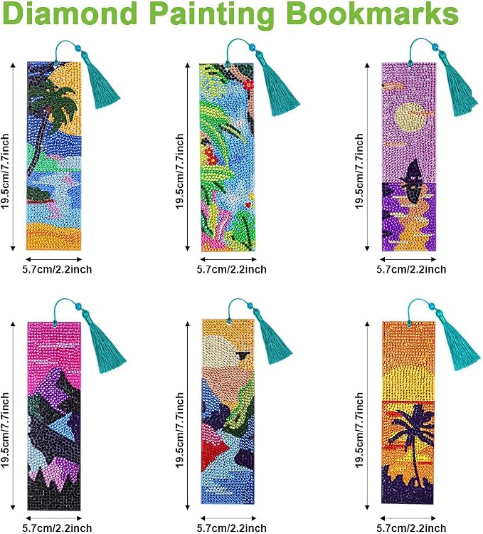 6 Pieces Diamond Art Painting Bookmarks Bohemian Diamond Art Bookmarks for Book Lovers DIY 5D Diamond Bookmark for Home Office School Class Project