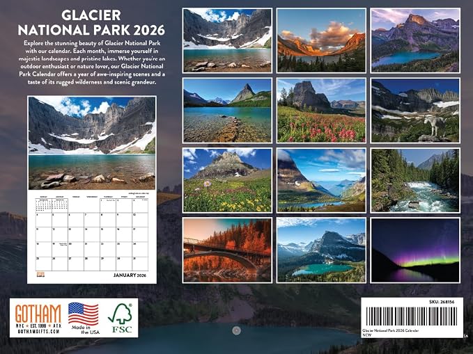 Glacier National Park Calendar 2026 Monthly Wall Calender Montana Nature 12 Month | American Made In The USA