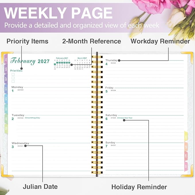 GuassLee Academic Planner 2026-2027, 12-Month Daily Weekly Monthly Calendar Planner from July 2026 - June 2027, Aesthetic Hardcover Student Teacher Planning with Inner Pocket Coated Tabs, A5 Size