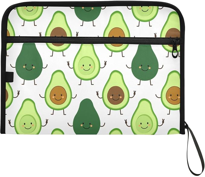 Cartoon Avocado Characters 13 Pockets Expanding File Folder with Sticky Labels Accordion File Folder Document Organizer Letter Size A4 Papers Expandable File Keeper