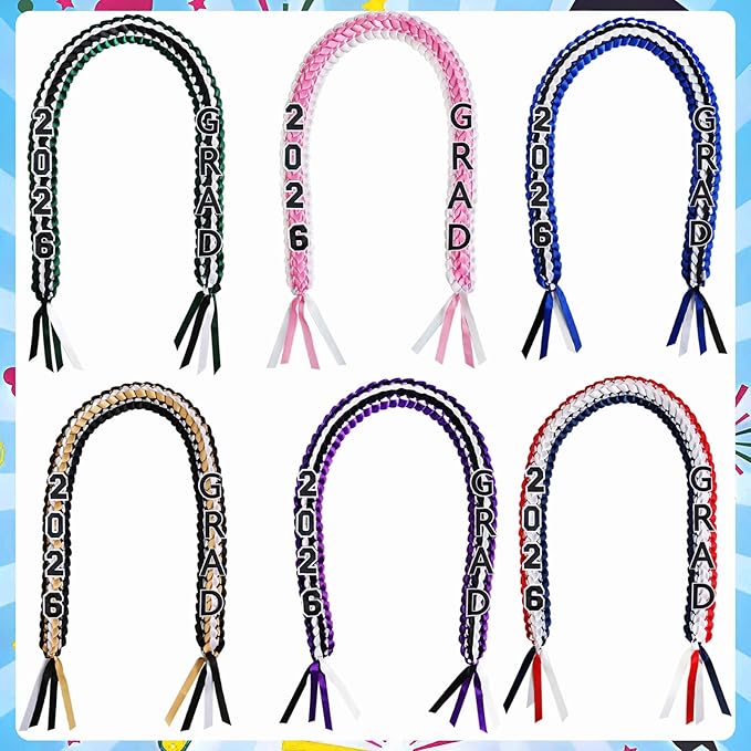 Graduation Leis 2026 Money Ribbon Leis for Graduation Class of 2026 Braided 48inch Graduation Necklace for High School,College Graduation Party Gifts,Black,White and Gold