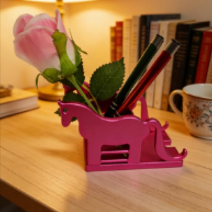Horse-Shaped Pen Holder, All-aluminium. Multifunctional Metal stand.Book/Tablet/Phone Display Shelf, Decorative Office & Home Decor, Unique Gift Idea.
