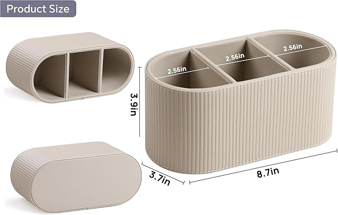 PU Leather Pen Holder with Compartments for Office White Pen Holder for Desk Decoration Multifunctional Pencil Organizer for Office Teacher Classroom Cosmetics Gifts Accessories Favor (Beige 1)