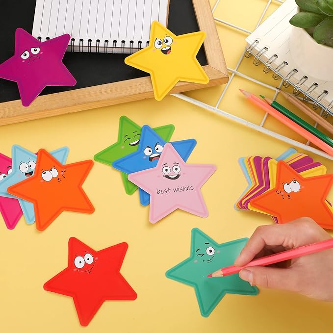 Eaasty 200 Pcs Star Cutouts Paper Star Bulletin Board Cut Out for Classroom Decoration Assorted Color Star Shape Die Cut Accents for Kids Teacher DIY Craft Project Spring Summer Theme School Party