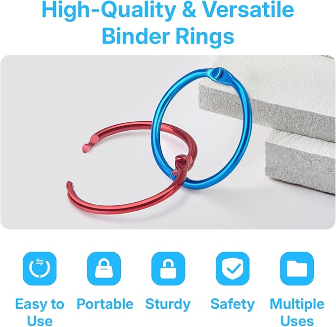 OWLKELA 1 Inch Binder Rings (50 Pack), Office Book Rings, Loose Leaf Rings, Metallic Assorted Colors, Ideal for Crafts, Documents, Photos, and Scrapbooking