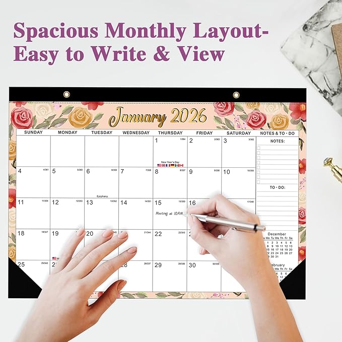 2026-2027 Desk Calendar – 18-Month Watercolor Floral Wall/Desk Calendar, 17" x 12", Monthly Planner with Elegant Botanical Designs, January 2026 to June 2027