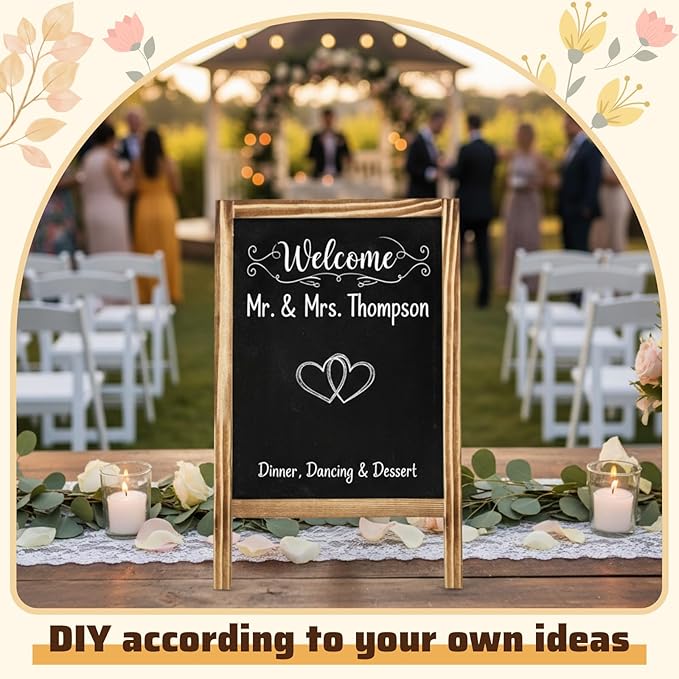 Henoyso 2 Pcs Double-Sided Tabletop Chalkboard Sign, 16"x10" Easel Rustic Wood Frame Small Chalkboard with 2 Erasers for Menu Cafes, Restaurants, Weddings Home Decor(Brown)