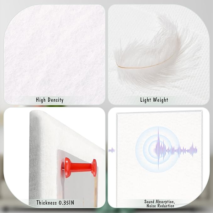 Thboxes Large Cork Board 36" x 24", 6 Pack Felt Bulletin Board with 30 Pushpins, Cork Boards Alternative with Self-Adhesive Strips, Felt Wall Tiles Pin Board for Wall Office Home School Decor-White