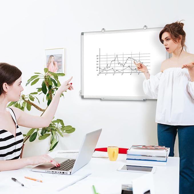 Double-Sided Magnetic White Board, 24"x 18" Dry Erase Board for Wall Mounted & Hanging with Aluminum Frame, Whiteboard for School, Office and Home