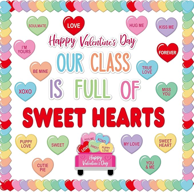 Valentine's Day Heart Bulletin Board Classroom Decorations Valentines Day Love Heart Paper Cutouts Bulk with Borders for Craft Projects Valentines School Party Blackboard Wall Decor