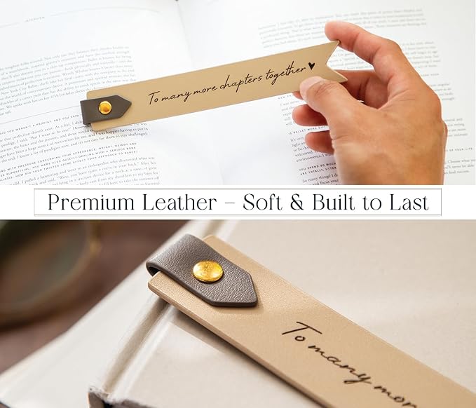 Engraved Leather Bookmark in Cream - to Many More Chapters Together, Romantic Gift for Book Lovers on Anniversary, Wedding Favor