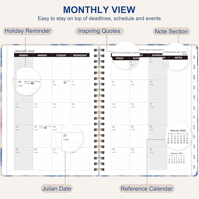 2026 Planner, Weekly and Monthly Calendar Planner Book, Jan 2026 - Dec 2026, Planning Agenda for Desk Accessories and School Supplies - A5 (6.3'' x 8.5'')