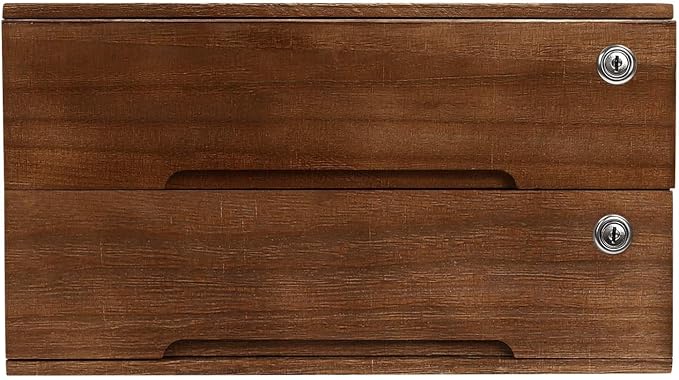 2 Drawer Small Vintage Style Wooden Storage Organizer with Lock for Accessories - Rustic Decorative Box for Office, Desktop Countertop and Incense Storage