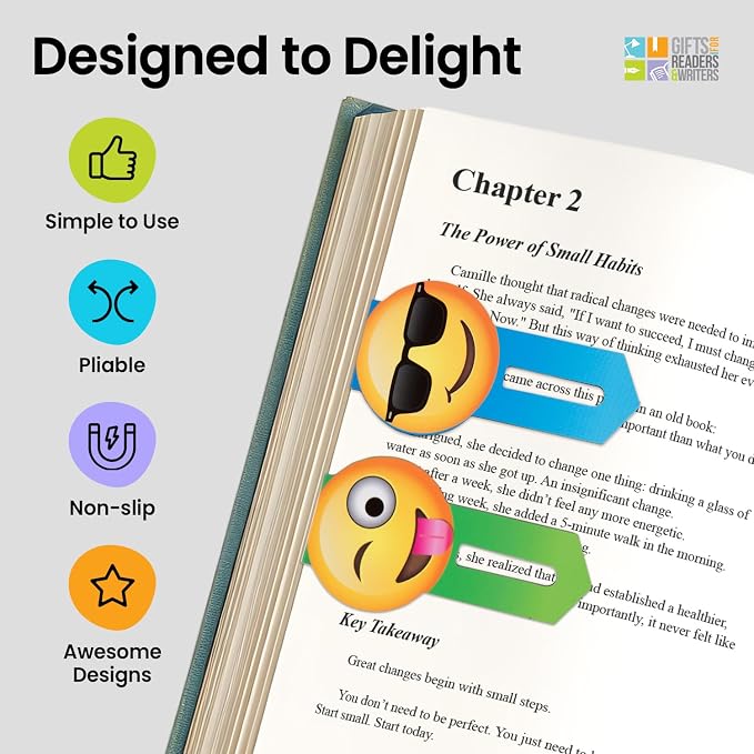 Gifts for Readers & Writers Linemarker Magnetic Bookmarks for Women & Men Crazy & Cool, Set of 2 Magnet Bookmark Clips, Magnetic Page Holder & Book Marker for Reading, Cute Bookmarks Design for Kids