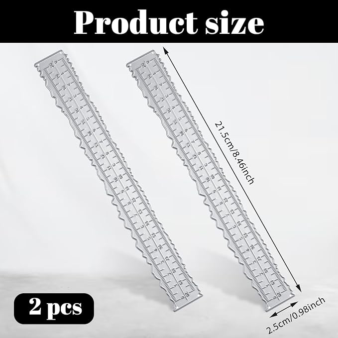 2 Pcs Deckle Edge Ruler 8.4 Inch Irregular Edge Ruler Metal Craft Die Cuts Measurements Embossing Cutting Paper Rulers Decorative Wavy Measuring Tool Paper Tearing Rulers for Card Making