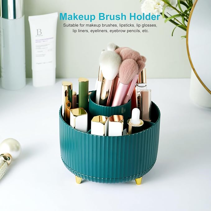 360 Degree Rotatable Pen Holder, 5 Slots Office Desk Organizer, Pencil Holder for Desk Multi-Functional Pencil Cup Desktop Stationary Organizer Storage for Office School Home Dark Green
