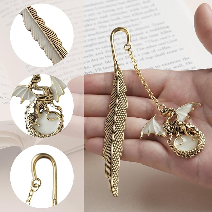 Fantasy Fourth Wing Metal Bookmark Glow in The Dark, Cool Dragon Bookmark Gifts for Women Men Book Lovers Readers (Gold Dragon)