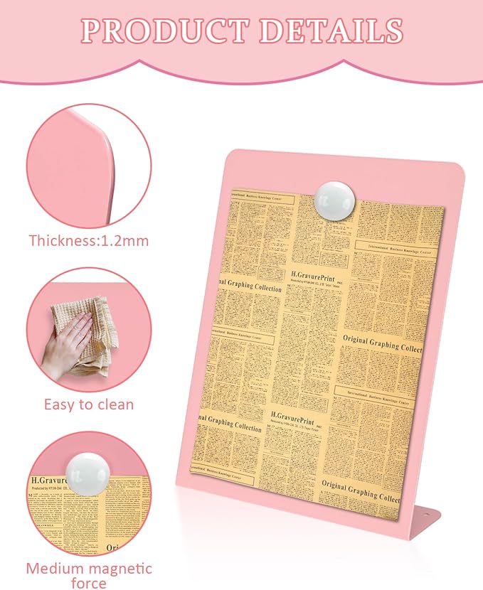 2 Pack Magnet Board, 8.7 x 11 x 2.4 in, Pink Standing Magnetic Bulletin Board, Magnetic Display for Memos, Photos & Documents, Bulletin Board for Home Office School Kitchen