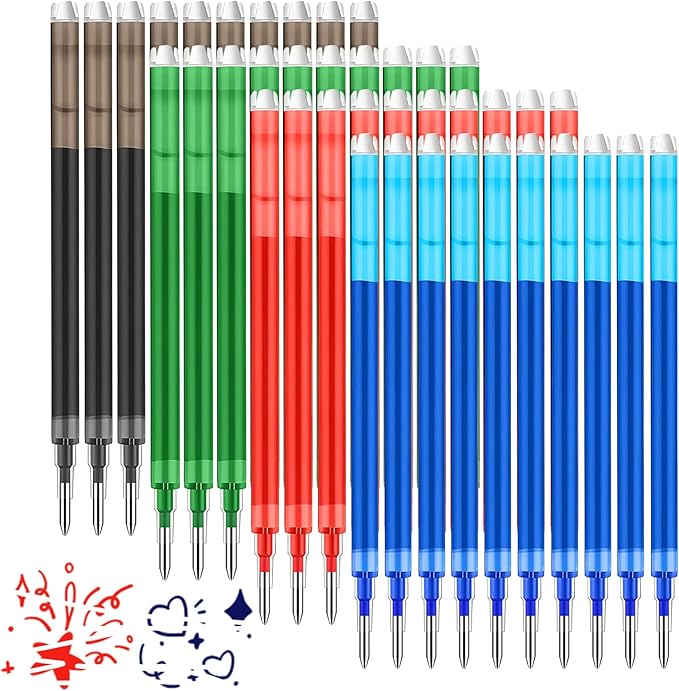 0.7 mm Erasable Gel Ink Pen Refills Compatible with Frixion Friction, Smooth Writing Multicolor Retractable Fine Point Pen Refill for School Office Home Art (4 Colors, 40)