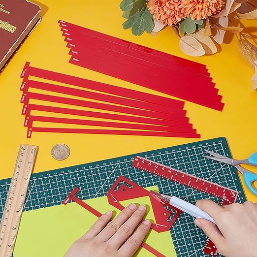 UNICRAFTALE 1 Set 17Pcs Flexible Acrylic Book Binding Ruler Set Book Binding Package Red Bookbinding Easy Scrapbooking Tool T-Shaped Rulers for Bookbinding Scrapbooking Handmade Tools Supplies