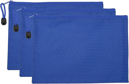 PATIKIL Waterproof Zipper File Bags, 3 Pack A5 Document Holders Pencil Pouch for Office, Blue