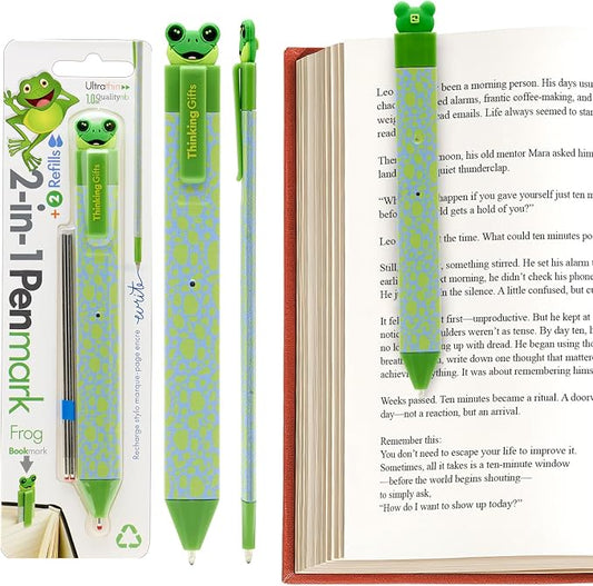 Gifts for Readers & Writers Pen Bookmark, Page Marker & Flat Writing Pen for Journal Notebook & Planner, Penmark Reading Accessory for Making Book Annotations, Frog