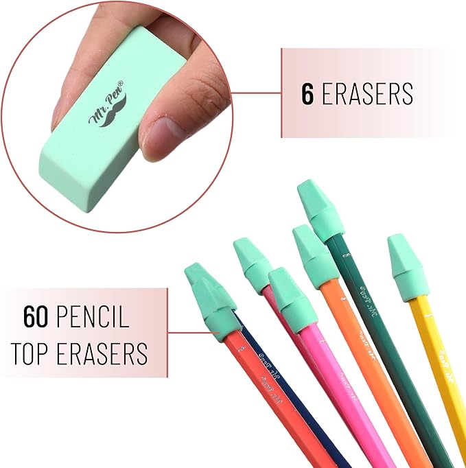 Mr. Pen- School Eraser Combination Set, 66 Pack, Green, Latex Free Erasers for School, Office, Art Sketching, Homework, Exams, Clean Smudge-Free Correction