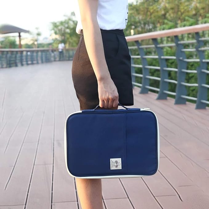 JAKAGO A4 Travel Portfolio Multifunctional Document Organizer Zippered Case for Office Supplies (Blue)