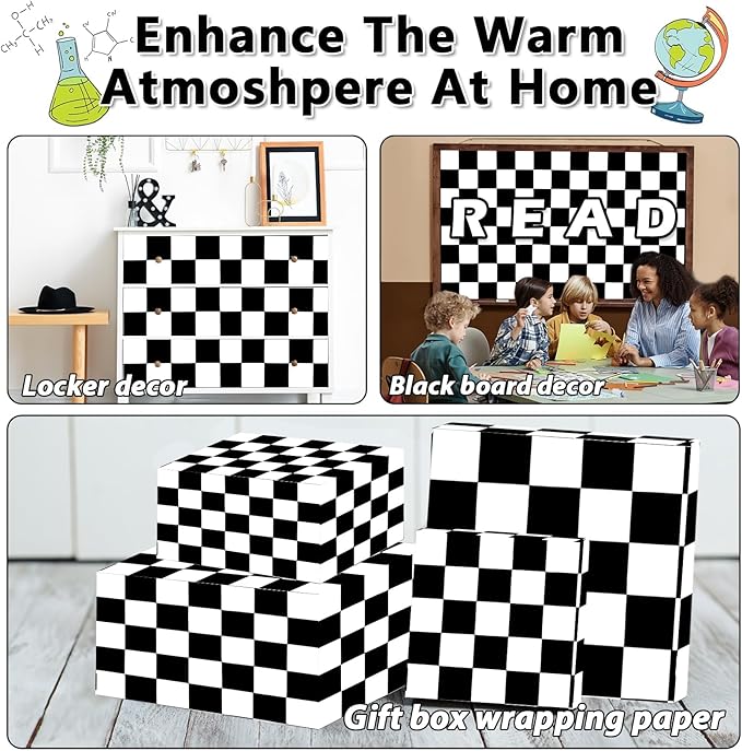 Black White Checkered Bulletin Board Paper Roll Black Plaid Bulletin Board Background Paper Back to School Classroom Decoration Poster for Art Craft DIY Home Office Classroom Supplies 17.7in x 20ft