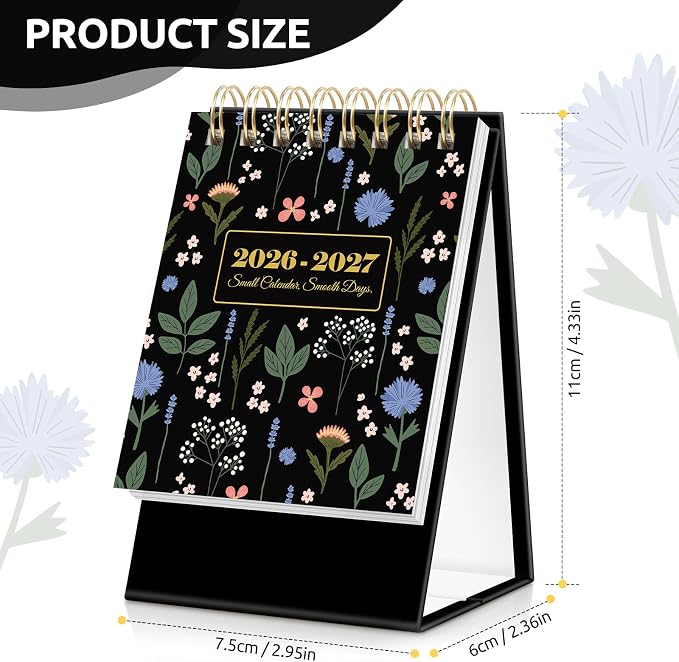 KONVINIT Small Desk Calendar 2026-2027, Black 2026 Desk Calendar - Runs From January 2026 Until December 2027, 24 Months Mini Desktop Calendar 2026 for School, Home & Office Supplies