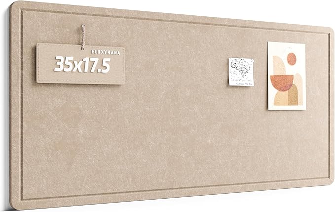 Fluxynara Bulletin Board, 35" x 17.5" Cork Board Alternative with 12 Safe Removable Adhesive Tabs, Foldable Felt Pin Board for Home Office, Classroom, Bedroom,Entryway for Walls—Taupe