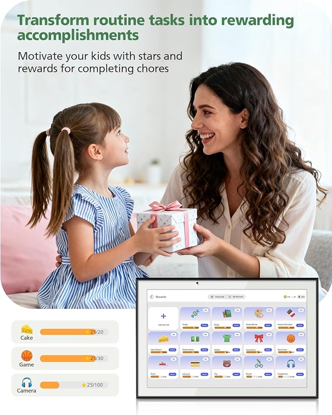 15.6 Inch Digital Calendar Chore Chart, Smart Digital Calendar Wall Planner Picture Frame with HD Touch Screen, Desk & Wall Mount Planner for Family Schedules(Black)