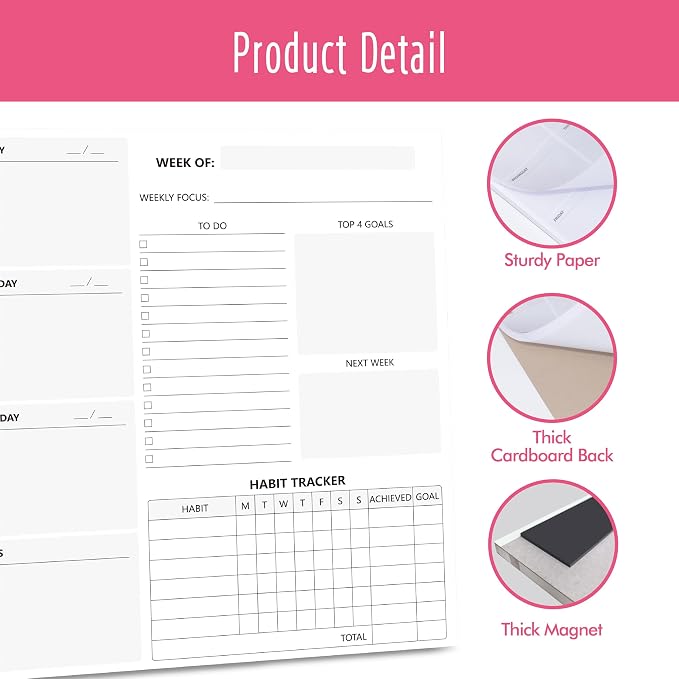 90 Sheets Weekly Planner with Magnet, Magnetic Tear Off Planner Pad with Daily Schedule Checklist Notepad To Do List Pad with Top Priorities, To Do Lists & Habit Tracker for Office, School, Home