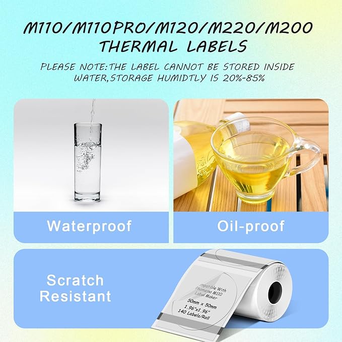Round Circle Thermal Label Compatible with Phomemo M100/M110/M150/M221/M220/M120/M200/M250 Label Printer,1.96" x 1.96" 50x50 mm, 180 Labels/Roll, Black on Transparent,4 Rolls