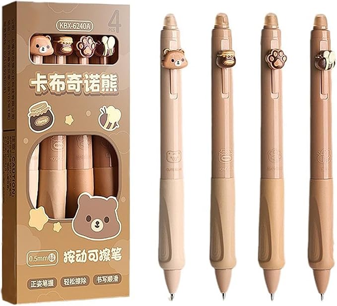 YYaaloa 8pcs Cute Retractable Erasable Gel Pens Fine Point 0.5mm Blue Black Inks Make Mistakes Disappear for Writing Planner and Crossword Puzzles (Brown)