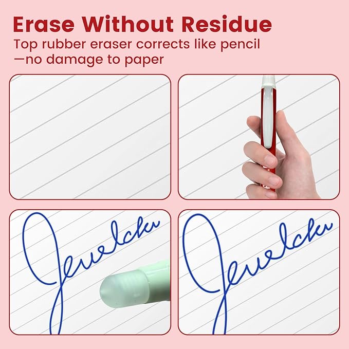 Erasable Pens 6-Pack – Cute Retractable Gel Pens with Eraser Top, 0.5mm Blue Ink, Smooth Writing for Journaling School Office Supplies for Women Men Girls Boys(Blue Ink - Sweet Apple Orchard)