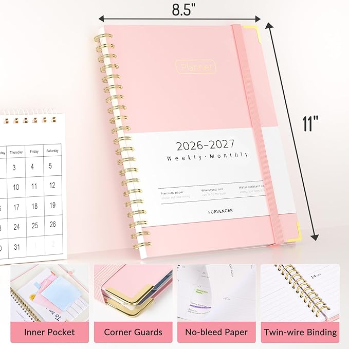 Forvencer Academic Planner 2026-2027, Hardcover Calendar Planner Weekly & Monthly, July 2026 - June 2027, 8.5" x 11", Daily Agenda with Tabs, College School Organizer for Student Teacher, Black