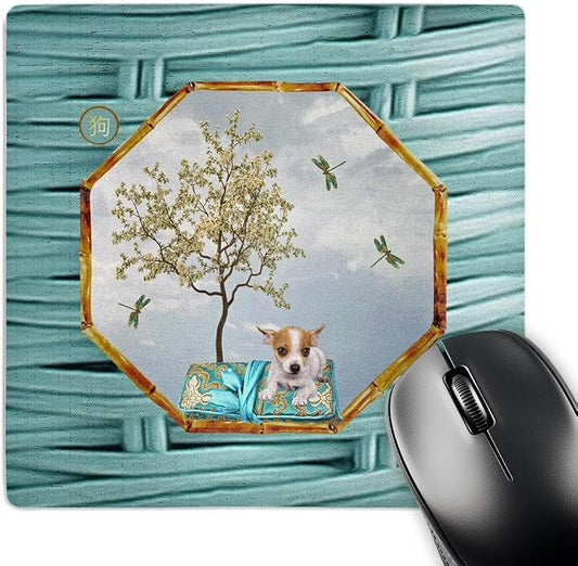 3dRose Mouse Pad Chihuahua, Pillow, Dragonflies, White Tree, Hexagon Design, Aqua Blue, 8 x 8" (mp_262898_1)