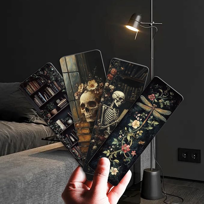 Gothic Dark Academia Bookmarks for Women - 20 Pcs Vintage Books Flowers Cottagecore Paper Bookmark for Novel Lovers, Retro Dark Romance Aesthetic Black Cat Skull Decorations Gift for Book Lovers