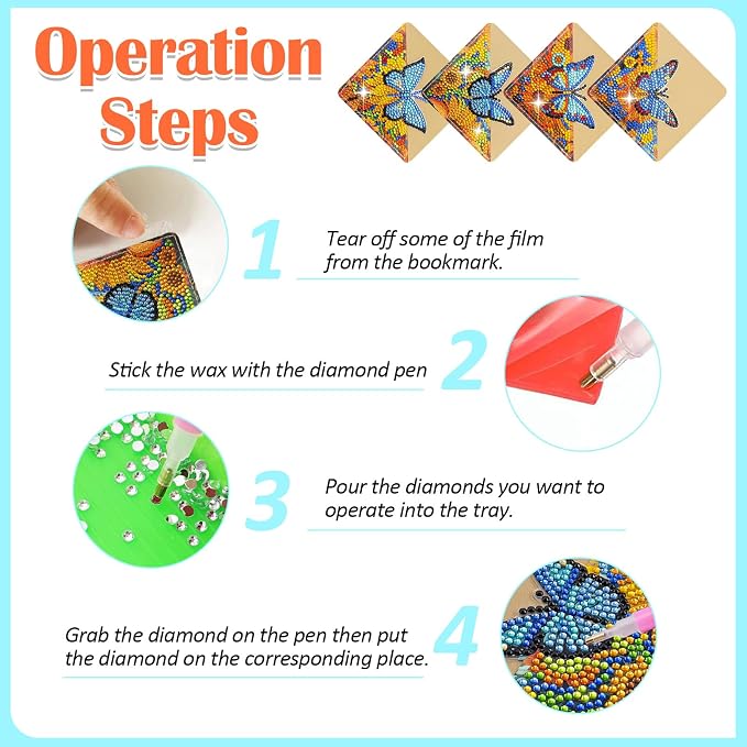 4 Pcs Diamond Painting Bookmark, Diamond Art Kit for Adults, DIY Diamond Art Kits for Adults, Book Corner - Protecting Bookmark Craft Supplies Kits for Book Lovers (Sunflower Butterfly)