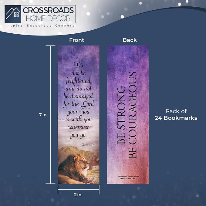 Be Strong and Courageous Bookmark Bulk 24 Pack, Christian Bible Bookmark, Joshua 1:9 Scripture, Bible Study Supplies, 7.25" x 2"