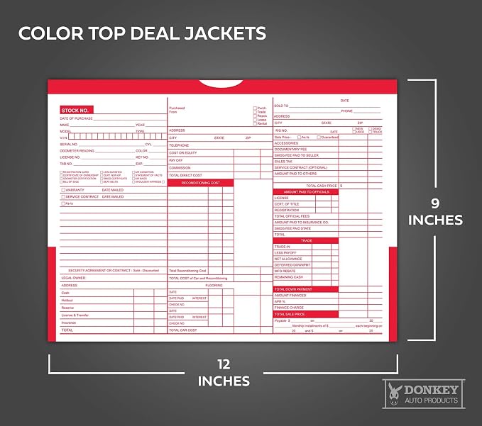 Printed Color Top Detailed Deal Jackets (100 per pack) - Vehicle Dealer Envelopes (Red)