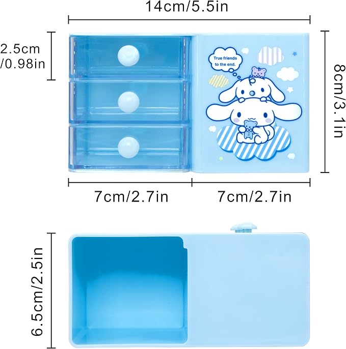 Roffatide Anime Desktop Drawer Desk Cartoon Office Supplies Container Pen Holder for Desk Cute Pencil Cup Pot Makeup Brush Holder Mini Box Blue