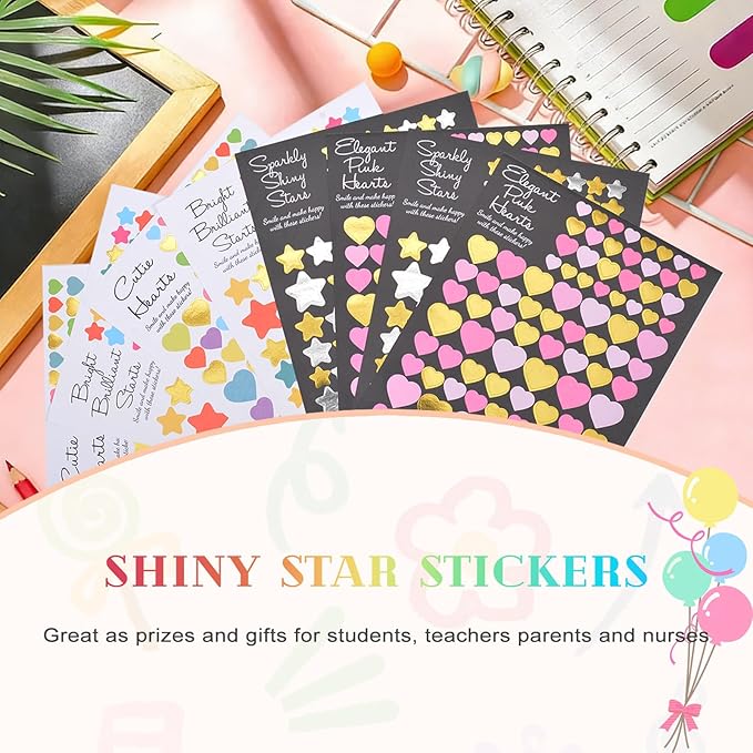 Student Reward Stickers, Valentine's Day Packaging Stickers, Teacher Supplies, 3680 Motivational Stickers, Gold Foil Star Stickers, Gold Foil Heart Stickers (Color Variant - 3)