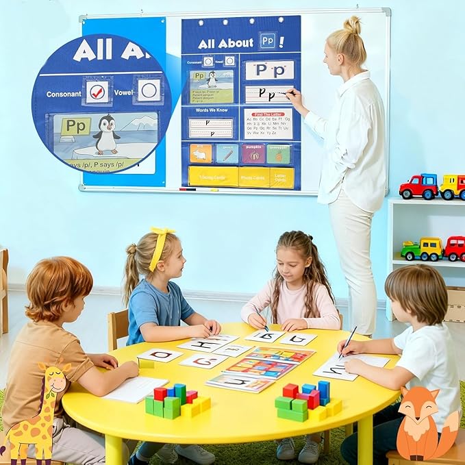 Alphabet Learning Pocket Chart ABC Flash Cards Alphabet Wall Chart Learning Games, Handwriting Practice Letter Tracing for Kids, Preschool Kindergarten Teacher Teaching Learning Activities Must Haves