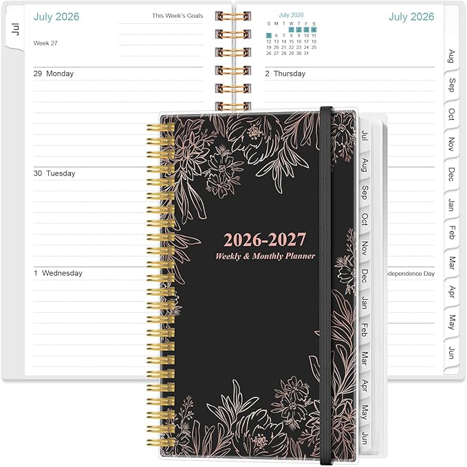 2026-2027 Pocket Planner/Calendar - 2026-2027 Weekly & Monthly Planner from July 2026 to June 2027, 12 Months Tabs, 3.75" x 6.75", Teal Leaf