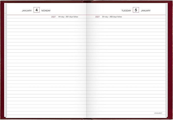 AT-A-GLANCE 2027 Daily Planner, Standard Diary, 5.75" x 8.25" Reminder Journal, Hardcover, Red (SD3891327)