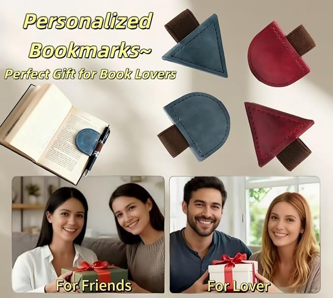Vintage Mark Bookmark with Pen Holder, Magnetic Leather Bookmarks for Men Women Kids Book Lovers, Personalized Magnet Bookmark Clip Page Markers for Student Teacher Gifts Reading Accessories